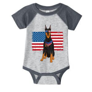 Doberman Dad & Mom American Flag 4th Of July Usa Funny Dog Infant Baby Jersey Bodysuit