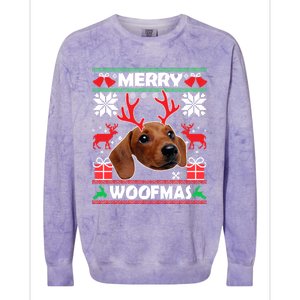 Dachshund Dog Merry Woofmas Christmas Dog Lover Ugly Sweater Gift Colorblast Crewneck Sweatshirt