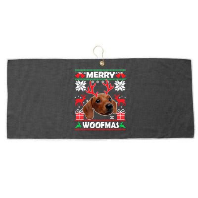 Dachshund Dog Merry Woofmas Christmas Dog Lover Ugly Sweater Gift Large Microfiber Waffle Golf Towel