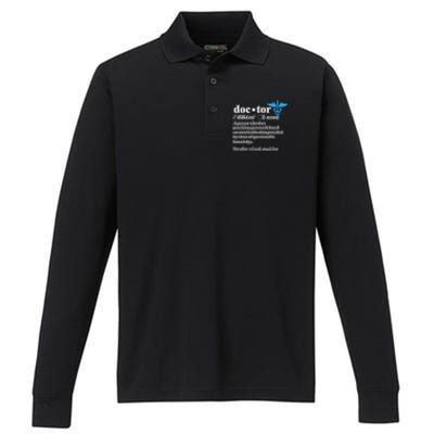 Doctor Definition Medical School Student Graduate Graphic Gift Performance Long Sleeve Polo