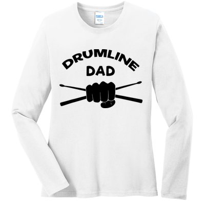 Drumline Dad Music Marching Band Support Drumsticks Ladies Long Sleeve Shirt