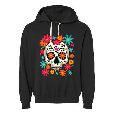 Dia De Muertos Day of The Dead Floral Sugar Skull Garment-Dyed Fleece Hoodie