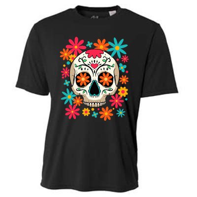 Dia De Muertos Day of The Dead Floral Sugar Skull Cooling Performance Crew T-Shirt