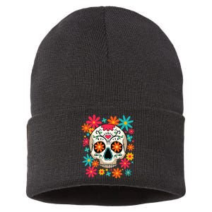 Dia De Muertos Day of The Dead Floral Sugar Skull Sustainable Knit Beanie