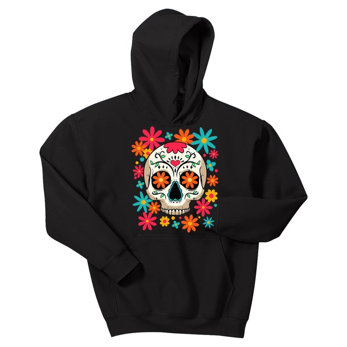 Dia De Muertos Day of The Dead Floral Sugar Skull Kids Hoodie