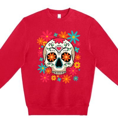 Dia De Muertos Day of The Dead Floral Sugar Skull Premium Crewneck Sweatshirt