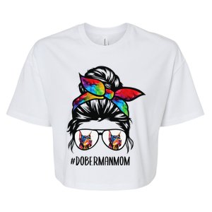 Doberman dog mom messy bun hair glasses Dobie Mom messy bun Bella+Canvas Jersey Crop Tee