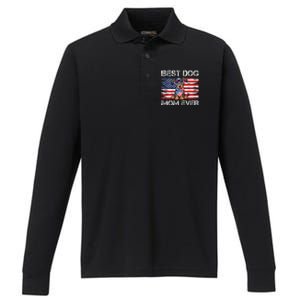 Doberman Dad Mom Dog Lover American Flag 4th Of July Performance Long Sleeve Polo