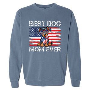 Doberman Dad Mom Dog Lover American Flag 4th Of July Garment-Dyed Sweatshirt