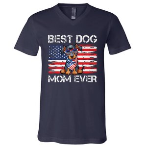 Doberman Dad Mom Dog Lover American Flag 4th Of July V-Neck T-Shirt