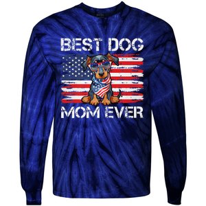 Doberman Dad Mom Dog Lover American Flag 4th Of July Tie-Dye Long Sleeve Shirt