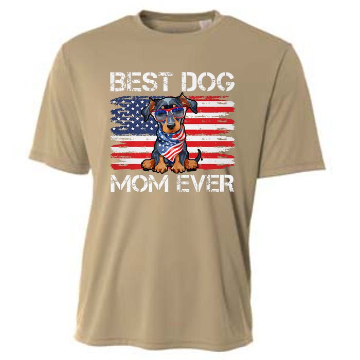 Doberman Dad Mom Dog Lover American Flag 4th Of July Cooling Performance Crew T-Shirt