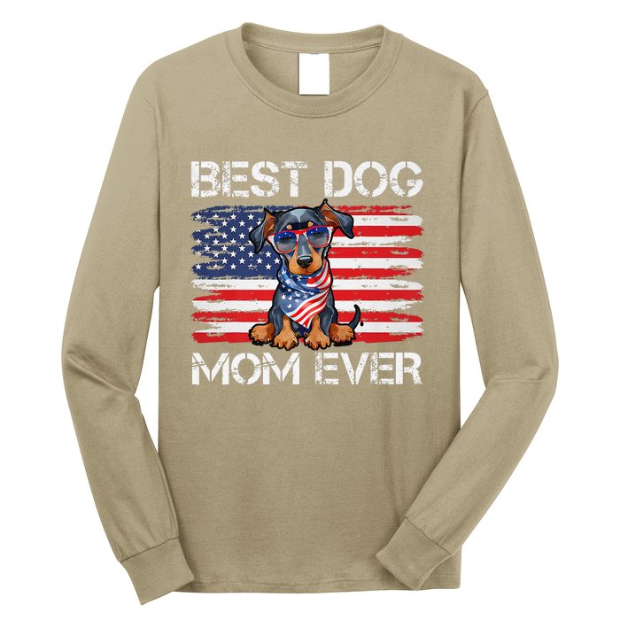 Doberman Dad Mom Dog Lover American Flag 4th Of July Long Sleeve Shirt