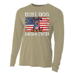 Doberman Dad Mom Dog Lover American Flag 4th Of July Cooling Performance Long Sleeve Crew