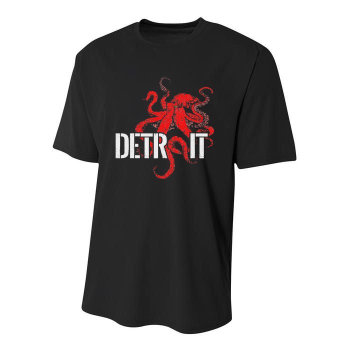 Detroit Downtown Motor City Octopus Kraken Souvenir Hockey Youth Performance Sprint T-Shirt