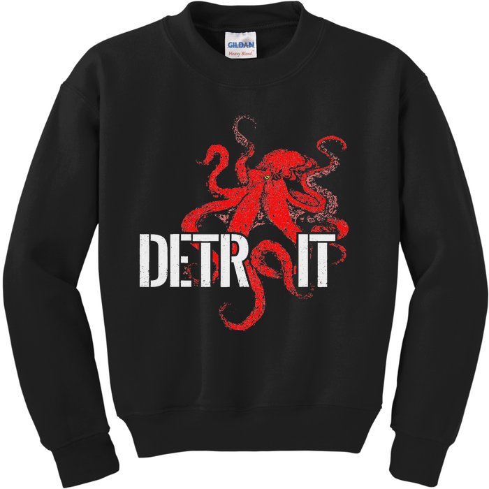 Detroit Downtown Motor City Octopus Kraken Souvenir Hockey Kids Sweatshirt