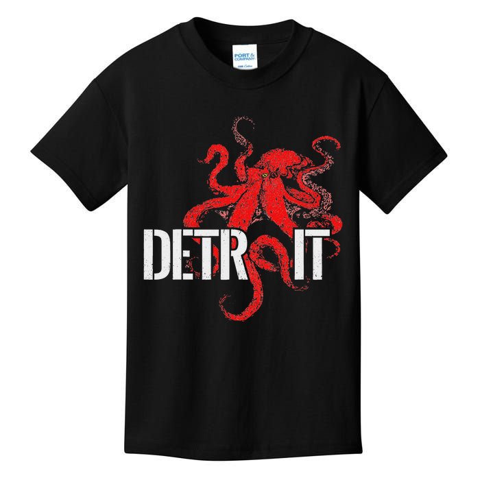 Detroit Downtown Motor City Octopus Kraken Souvenir Hockey Kids T-Shirt