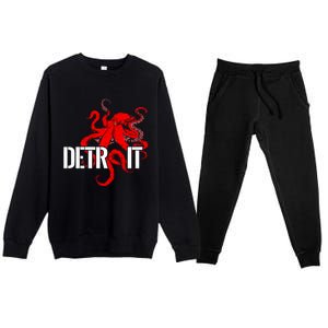 Detroit Downtown Motor City Octopus Kraken Souvenir Hockey Premium Crewneck Sweatsuit Set