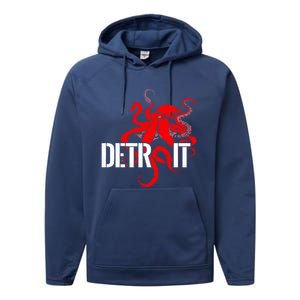 Detroit Downtown Motor City Octopus Kraken Souvenir Hockey Performance Fleece Hoodie