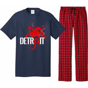 Detroit Downtown Motor City Octopus Kraken Souvenir Hockey Pajama Set