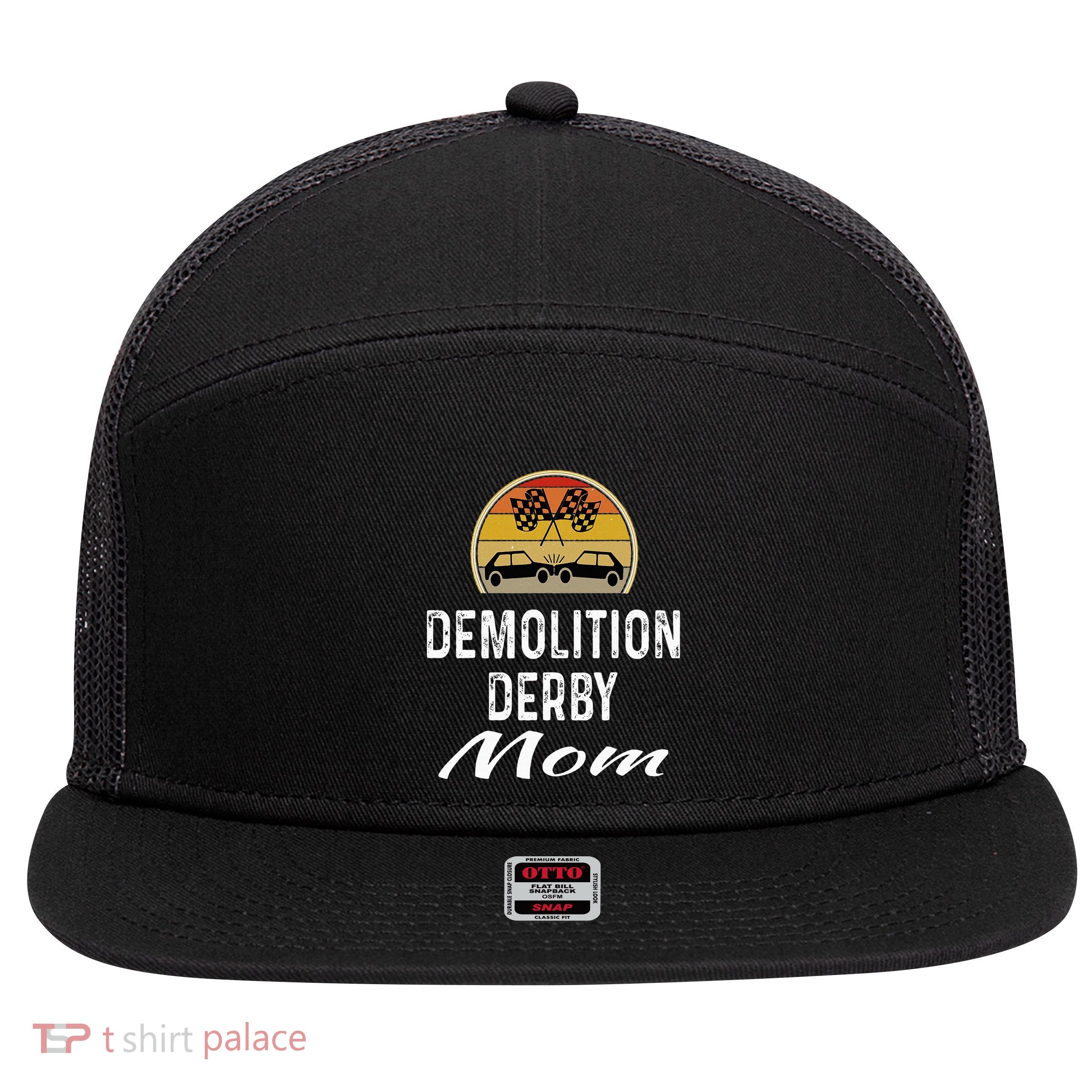 Demolition Derby Mom Driver Crashing Cars Checker Flag 7 Panel Mesh Trucker Snapback Hat