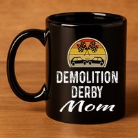 Demolition Derby Mom Driver Crashing Cars Checker Flag 11oz C Handle Ceramic Mug