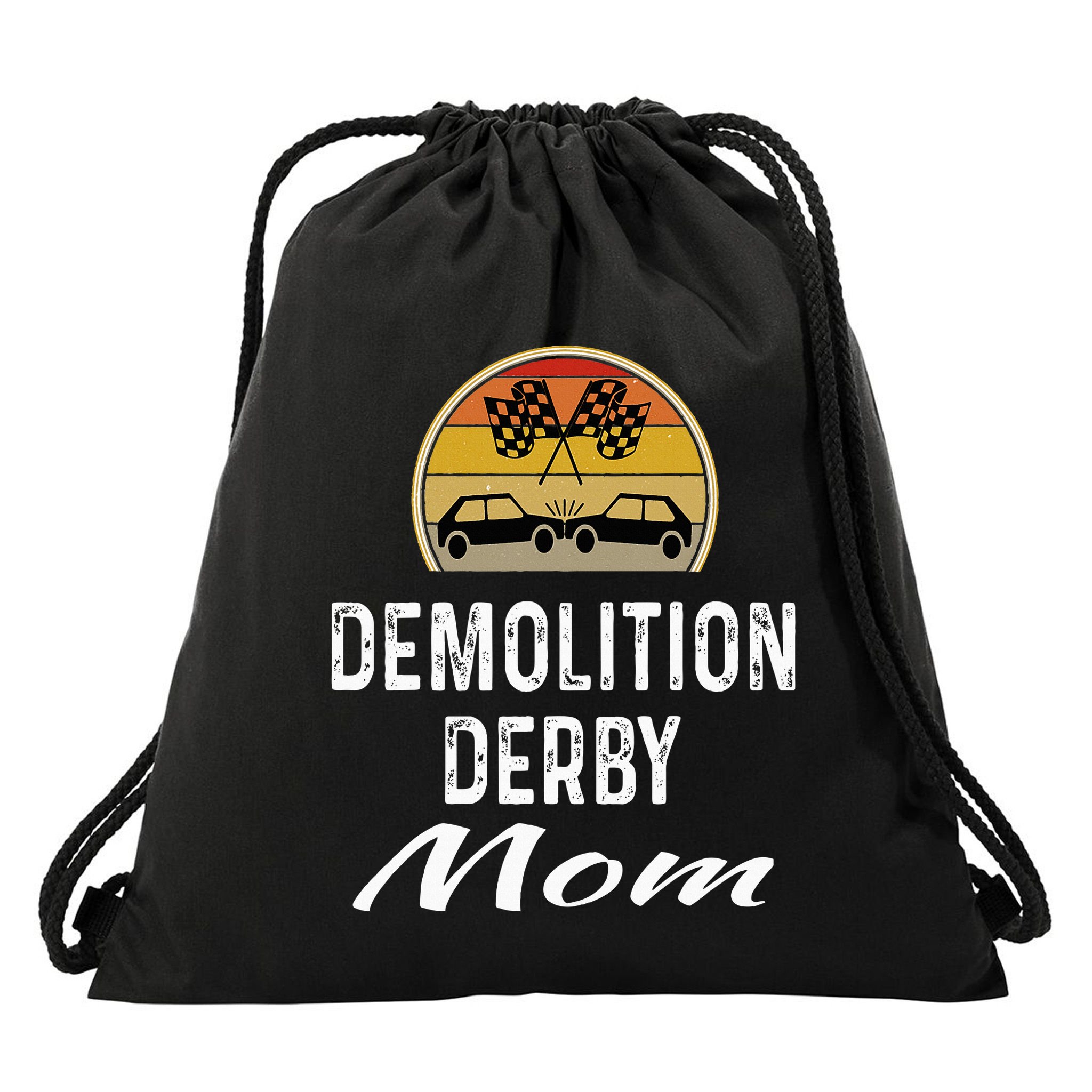 Demolition Derby Mom Driver Crashing Cars Checker Flag Drawstring Bag