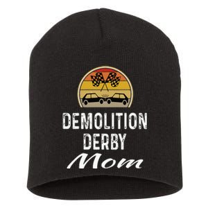 Demolition Derby Mom Driver Crashing Cars Checker Flag Short Acrylic Beanie