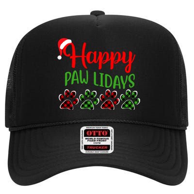 Dog Dad Mom Happy Pawlidays Merry Christmas Holidays High Crown Mesh Back Trucker Hat