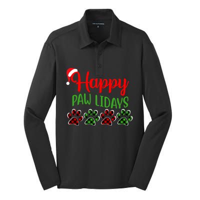 Dog Dad Mom Happy Pawlidays Merry Christmas Holidays Silk Touch Performance Long Sleeve Polo