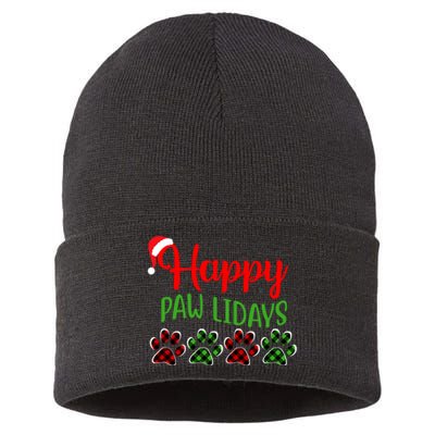 Dog Dad Mom Happy Pawlidays Merry Christmas Holidays Sustainable Knit Beanie