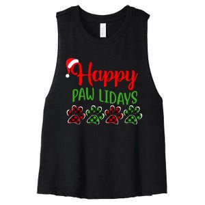 Dog Dad Mom Happy Pawlidays Merry Christmas Holidays Women's Racerback Cropped Tank