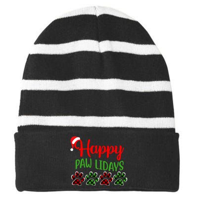 Dog Dad Mom Happy Pawlidays Merry Christmas Holidays Striped Beanie with Solid Band