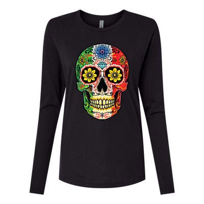 Dia De Muertos Cinco De Mayo Sugar Skull Mexican Flag Womens Cotton Relaxed Long Sleeve T-Shirt