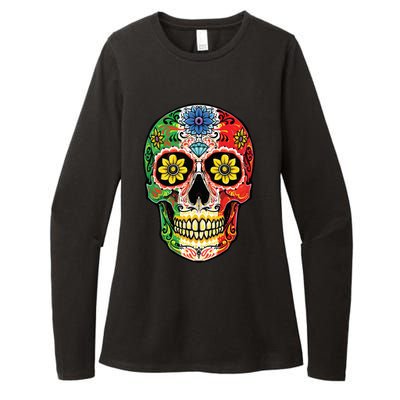 Dia De Muertos Cinco De Mayo Sugar Skull Mexican Flag Womens CVC Long Sleeve Shirt