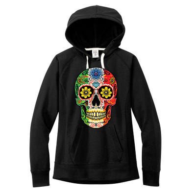 Dia De Muertos Cinco De Mayo Sugar Skull Mexican Flag Women's Fleece Hoodie