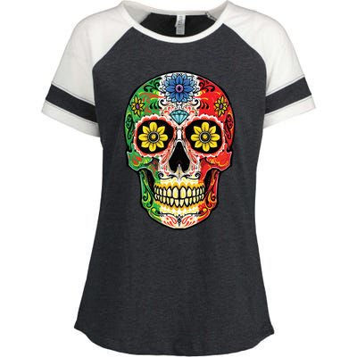 Dia De Muertos Cinco De Mayo Sugar Skull Mexican Flag Enza Ladies Jersey Colorblock Tee