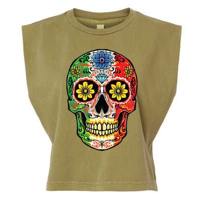 Dia De Muertos Cinco De Mayo Sugar Skull Mexican Flag Garment-Dyed Women's Muscle Tee