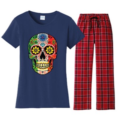 Dia De Muertos Cinco De Mayo Sugar Skull Mexican Flag Women's Flannel Pajama Set