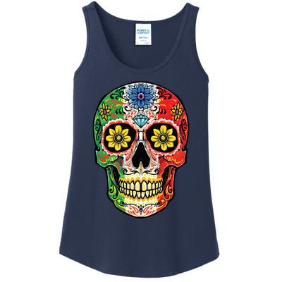 Dia De Muertos Cinco De Mayo Sugar Skull Mexican Flag Ladies Essential Tank