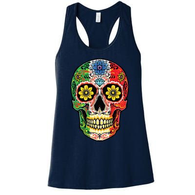 Dia De Muertos Cinco De Mayo Sugar Skull Mexican Flag Women's Racerback Tank