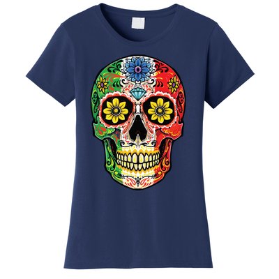 Dia De Muertos Cinco De Mayo Sugar Skull Mexican Flag Women's T-Shirt