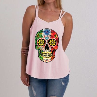 Dia De Muertos Cinco De Mayo Sugar Skull Mexican Flag Women's Strappy Tank