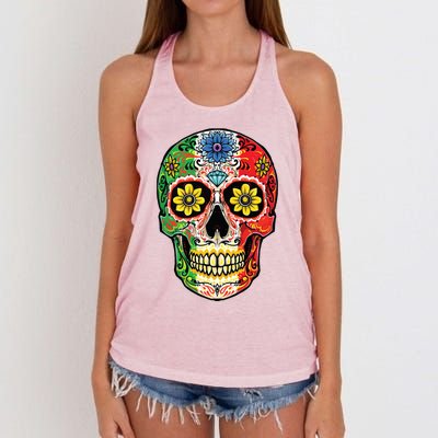 Dia De Muertos Cinco De Mayo Sugar Skull Mexican Flag Women's Knotted Racerback Tank