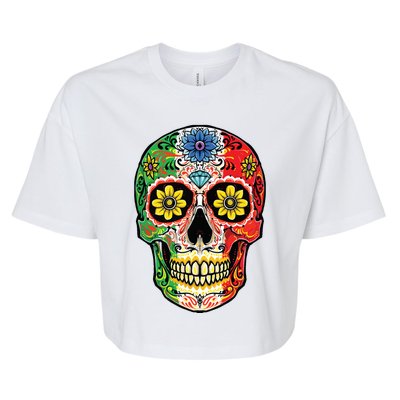 Dia De Muertos Cinco De Mayo Sugar Skull Mexican Flag Bella+Canvas Jersey Crop Tee