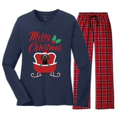 Dachshund Dog Merry Christmas Design For The Holiday Season! Women's Long Sleeve Flannel Pajama Set 