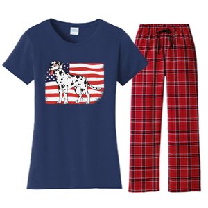 Dalmatian Dad & Mom American Flag 4th Of July Usa Funny Dog Women's Flannel Pajama Set