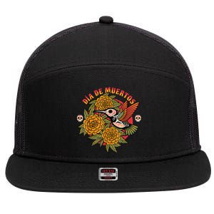 Dia De Muertos Hummingbird 7 Panel Mesh Trucker Snapback Hat