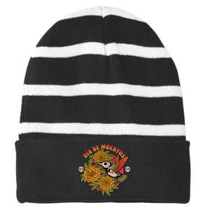 Dia De Muertos Hummingbird Striped Beanie with Solid Band