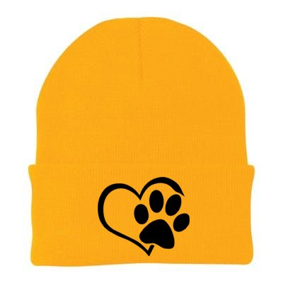 Dog Dad Mom Puppy Love Dogs Paw Print Heart Knit Cap Winter Beanie